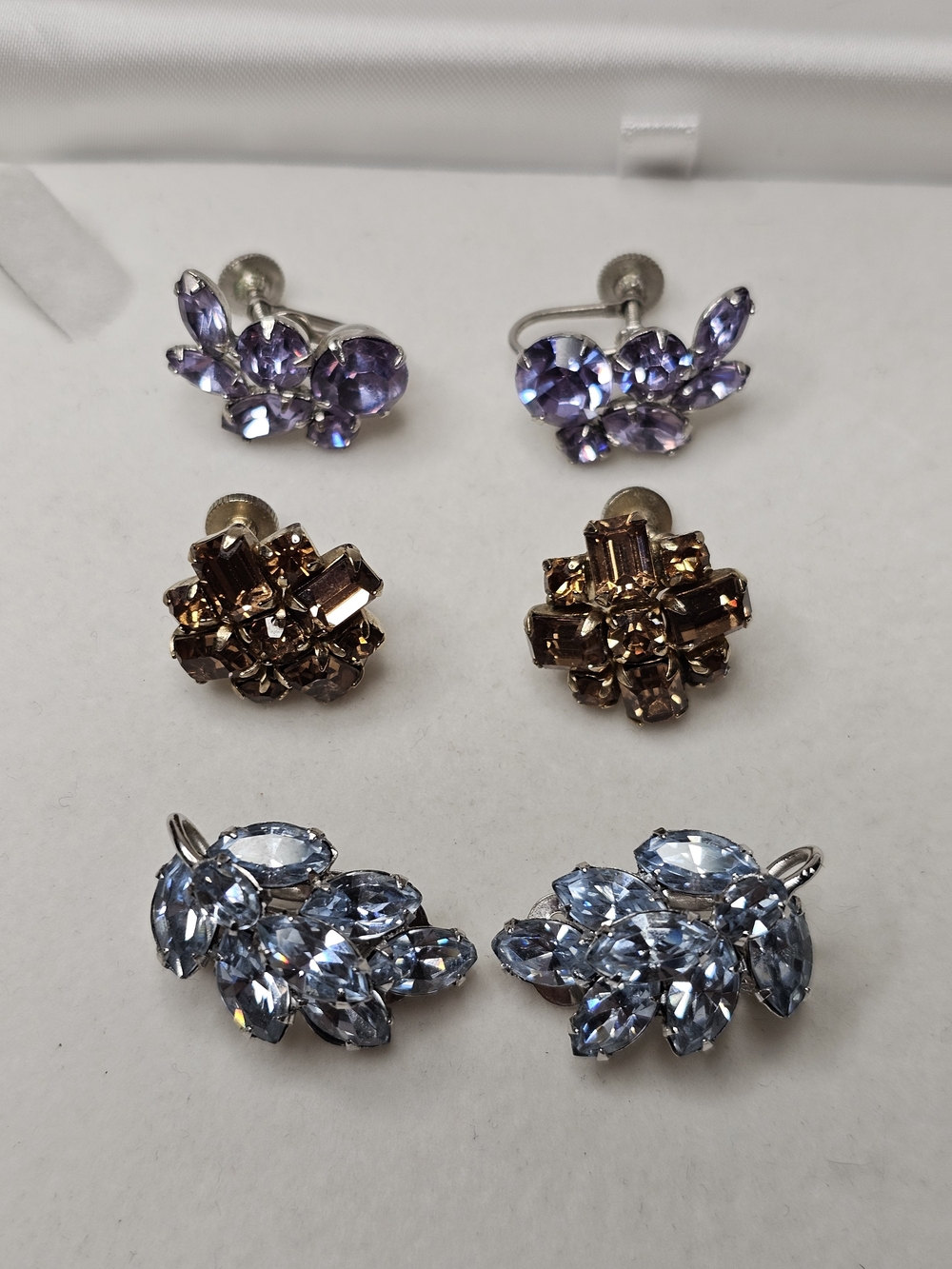 Sherman Crystal Vintage Earrings 3 Sets - Alexandrite, Topaz & Light Blue